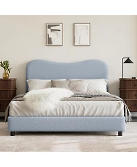 gaomon Queen Size Platform Bed Frame, Metal Frame with Wooden Slats, Sherpa Fabric Upholstered Headboard, No Box Spring, Noise Free