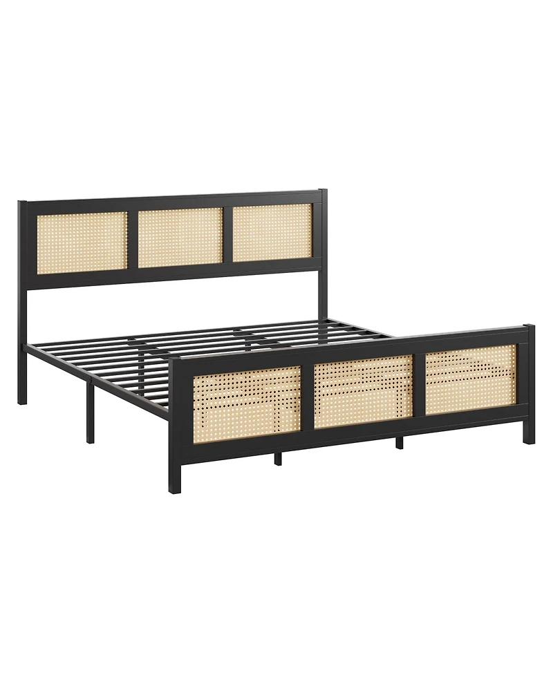 gaomon King Size Rattan Bed Frame, Boho Cane Platform Bed Frame, with Strong Metal Slat & Headboard, Easy Assemble,No Box Spring Needed
