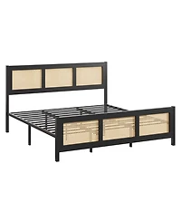 gaomon King Size Rattan Bed Frame, Boho Cane Platform Bed Frame, with Strong Metal Slat & Headboard, Easy Assemble,No Box Spring Needed