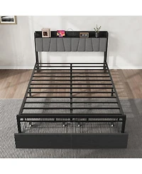 gaomon Queen Size Platform Bed Frame with Storage Headboard, 2 Large Drawers, Usb Charging Station, Noise-Free, No Box Spring Needed