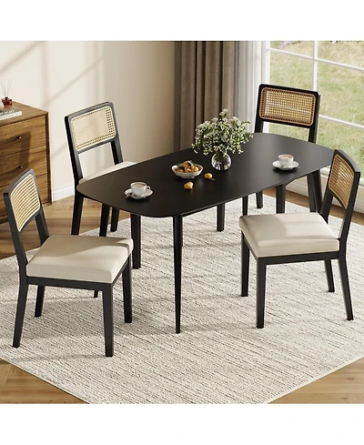 gaomon Rattan Dining Chairs Set of 4,French Country Upholstered Wood Frame,Rattan Backrest,Armless Chair