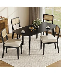 gaomon Rattan Dining Chairs Set of 4,French Country Upholstered Wood Frame,Rattan Backrest,Armless Chair