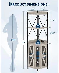 gaomon 72in Corner Wine Cabinet with Power Outlet, Industrial Wine Cabinet w/Led Strip&Glass Holder, 5 Tiers Liquor Cabinets Bar for Home, Small Space