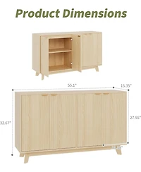 gaomon Fluted Accent Buffet Cabinet with Storage, 4 Doors Sideboard Buffet, Mid Century Modern Accent Cabinet with Adjustable Shelves, Console Table