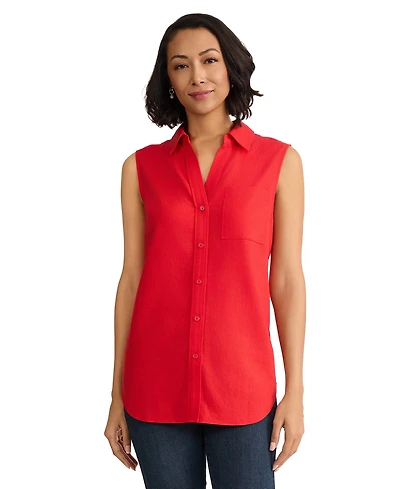 Jones New York Women's Sleeveless Collared Button Front Shirt
