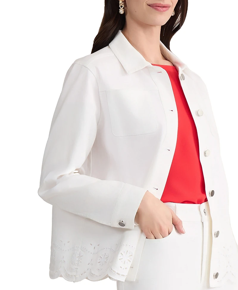 Jones New York Women's Embroidered Collared Shirt Jacket