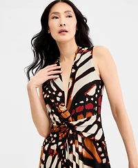 Anne Klein Women's Twist Front Sleeveless Midi Printed Mesh Dress
