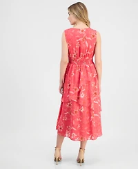 Anne Klein Women's Asymmetric-Tiered Floral Chiffon Midi Dress