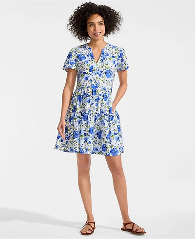 Lands' End Women's Cotton Jersey Tiered Mini Dress
