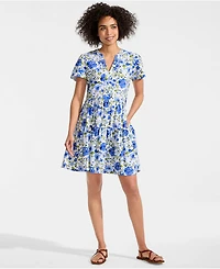 Lands' End Women's Cotton Jersey Tiered Mini Dress