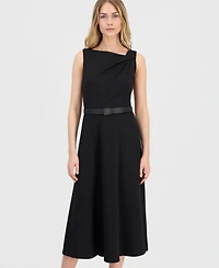 Anne Klein Women's Asymmetric-Neck Belted Midi Dress