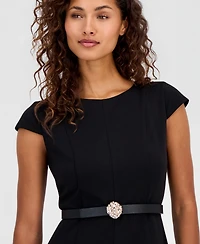 Anne Klein Petite Cap-Sleeve Seamed Scuba Crepe Sheath Dress