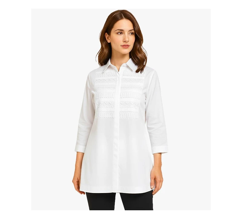 Stella Carakasi Women's Cotton Poplin Button-Front Unique Handmade Bib Pitch Perfect Tunic