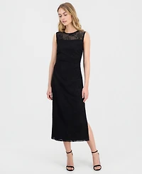 Anne Klein Women's Embroidered-Tulle Sleeveless Midi Dress