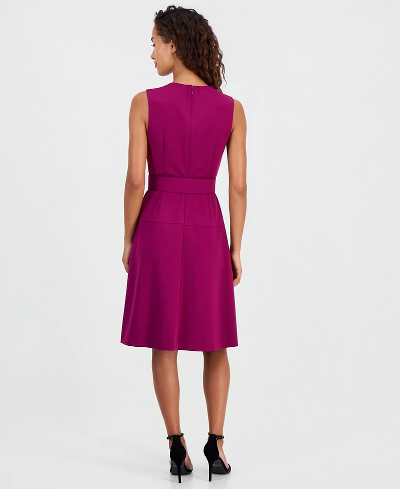 Anne Klein Women's Belted Sleeveless Fit & Flare Dress