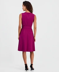 Anne Klein Women's Belted Sleeveless Fit & Flare Dress