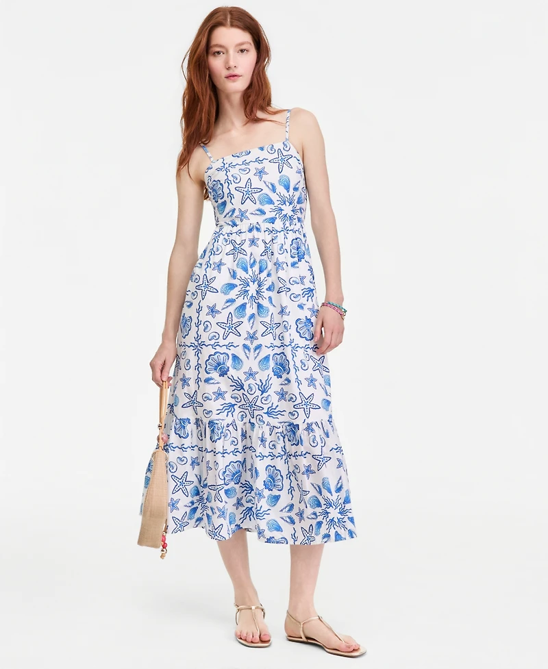 On 34th Women's Cotton Poplin Back-Cutout Tiered Midi Dress, Macy's Exclusive