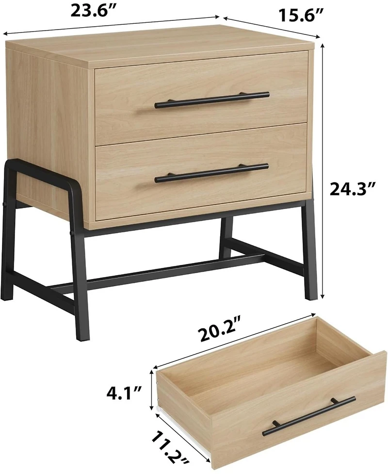 gaomon farmhouse nightstand with 2 drawers, rustic light wood table with metal legs for bedroom or living room