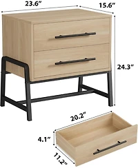 gaomon farmhouse nightstand with 2 drawers, rustic light wood table with metal legs for bedroom or living room