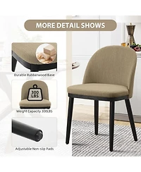 gaomon Linen Dining Chairs Set of 2, Upholstered Chairs with Curved Back and Wood Frame