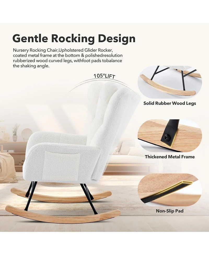 gaomon Nursery Rocking Chair with High Back & Armrests, Upholstered Glider for Bedroom
