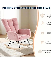 gaomon Teddy Fleece Rocking Chair with Headrest, Upholstered Nursery Glider