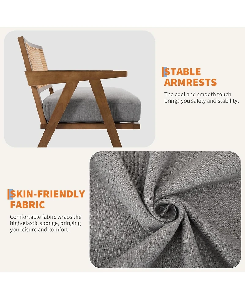 gaomon Mid-Century Farmhouse Accent Chair Set of 2 with Rattan Back.