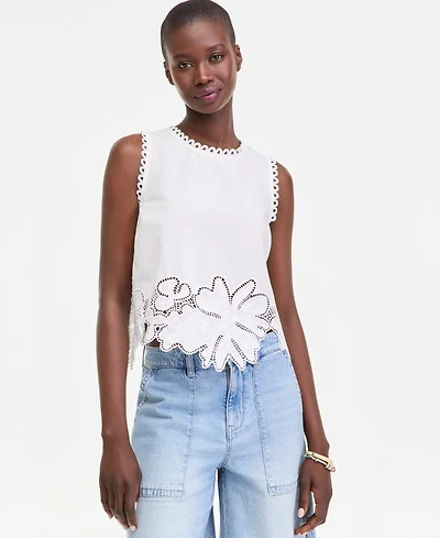 On 34th Women's Cotton Floral-Cutwork Lace-Trim Tank Top, Macy's Exclusive