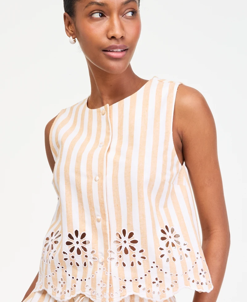 On 34th Women's Verano Stripe Linen-Blend Eyelet Vest, Macy's Exclusive