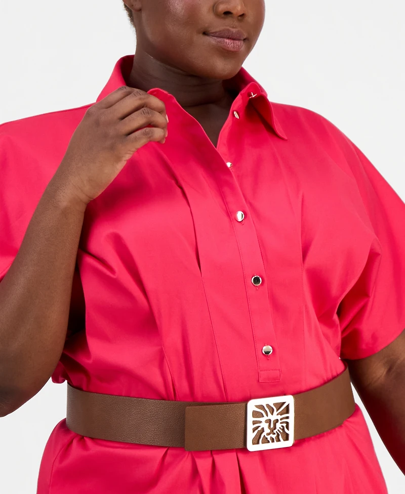 Anne Klein Plus Belted Pleated Midi Shirtdress