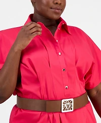 Anne Klein Plus Belted Pleated Midi Shirtdress
