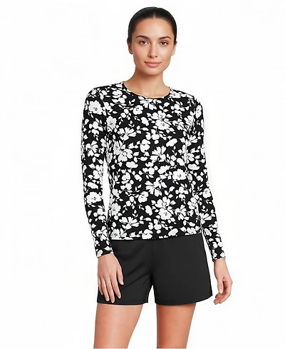 Lands' End Women's Long Torso SunShade Upf 50 Sleeve Rash Guard Swim Tee