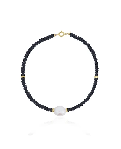 The Lovery Black Spinel Bead Pearl Bracelet 14k Gold