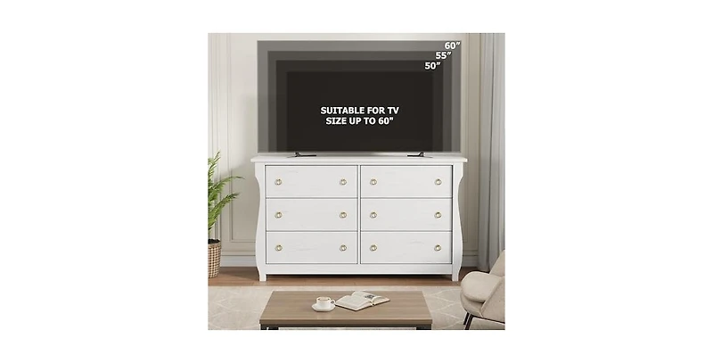 gaomon 6 Drawer Dresser for Bedroom, 47" Wide Modern Wood Chest with Black Ring Pull Handles