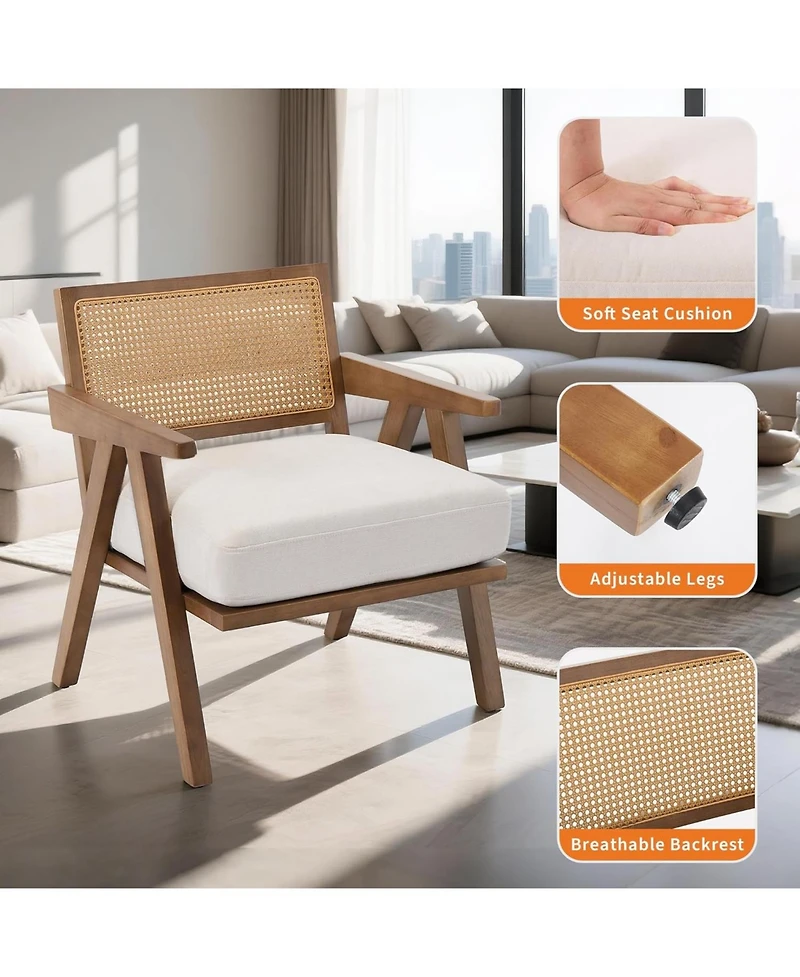 gaomon Mid-Century Farmhouse Accent Chair with Rattan Back