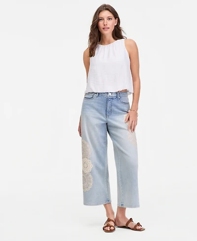 On 34th Women's Crochet Medallion High-Rise Wide-Leg Cropped Jeans, Macy's Exclusive