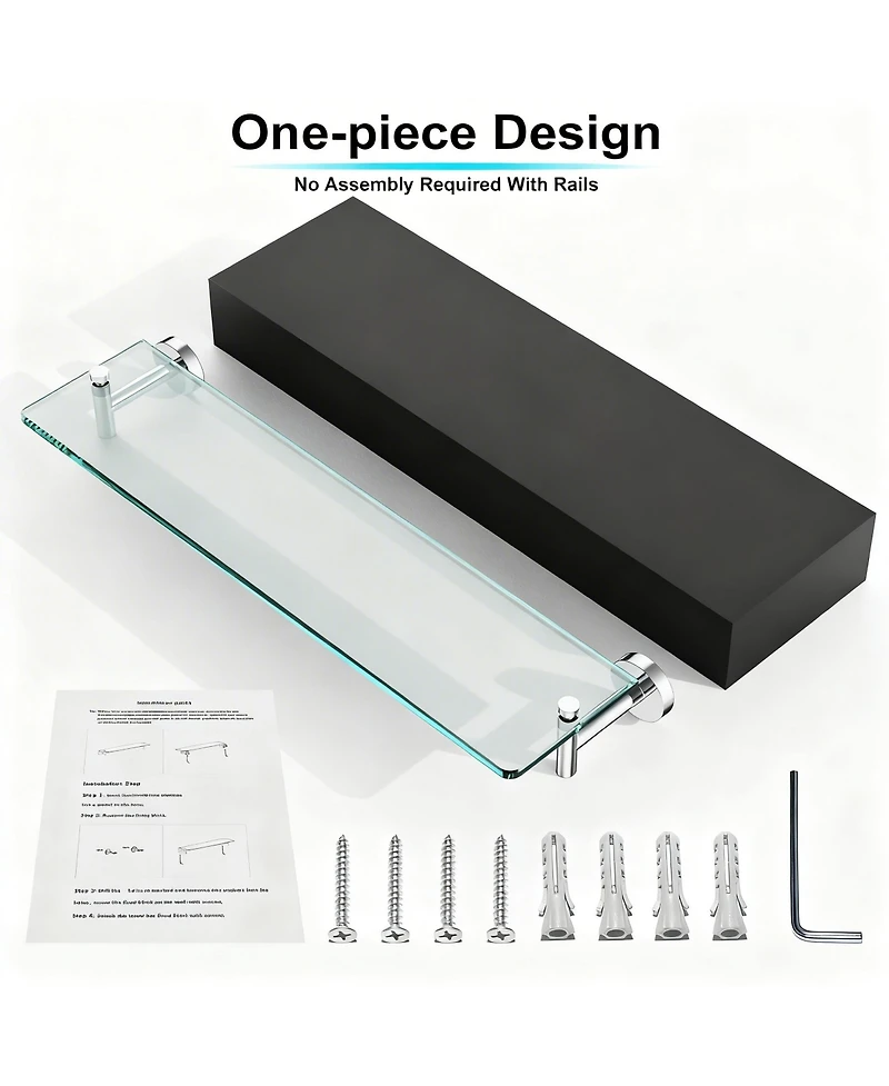 Yigii Glass Shelves Bathroom Chrome Stainless Steel Tempered Wall Mount