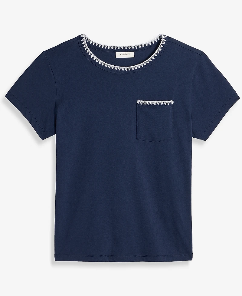 On 34th Women's Blanket-Stitch Pocket T-Shirt, Macy's Exclusive