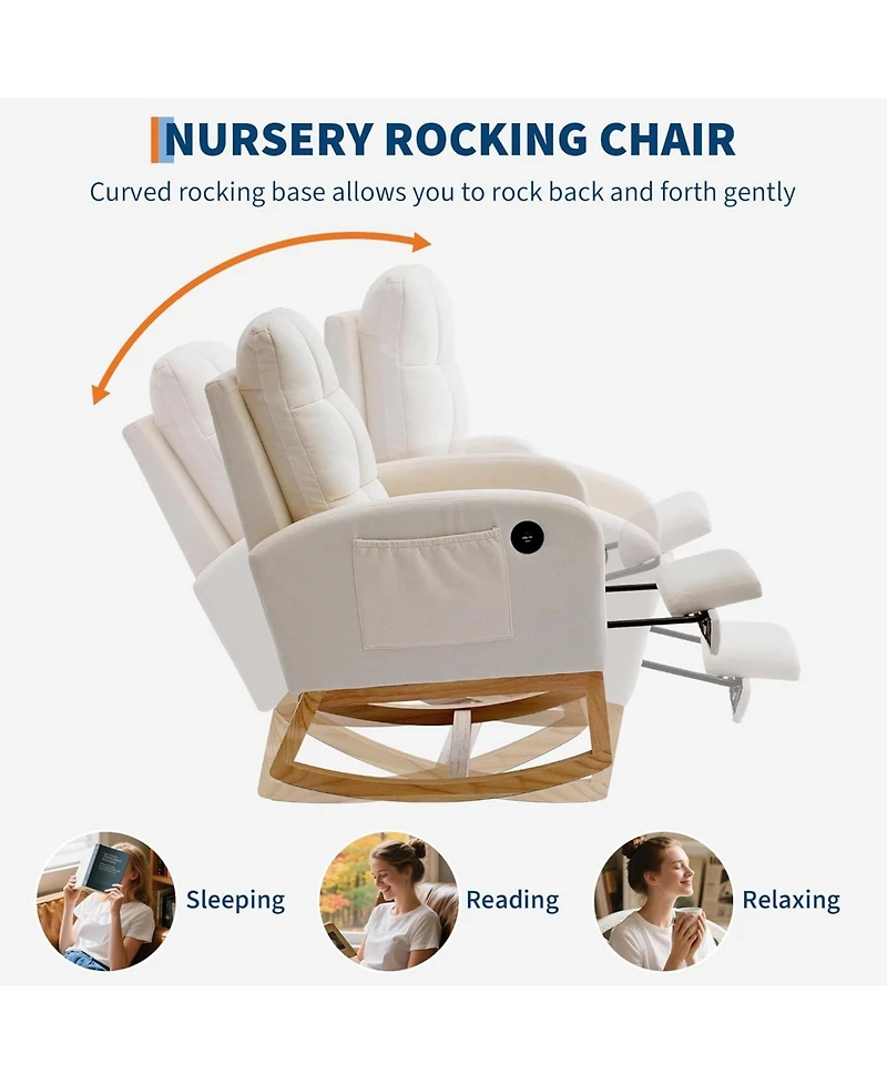 gaomon Linen Nursery Rocking Chair with Usb Port and Footrest