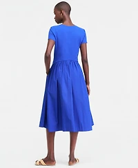 On 34th Women's Short-Sleeve Curved-Waist Mixed-Media Midi Dress, Macy's Exclusive