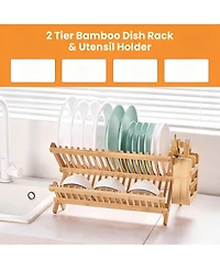 Yigii Bamboo Dish Drying Shelf Collapsible Utensil Holder Kitchen Counter