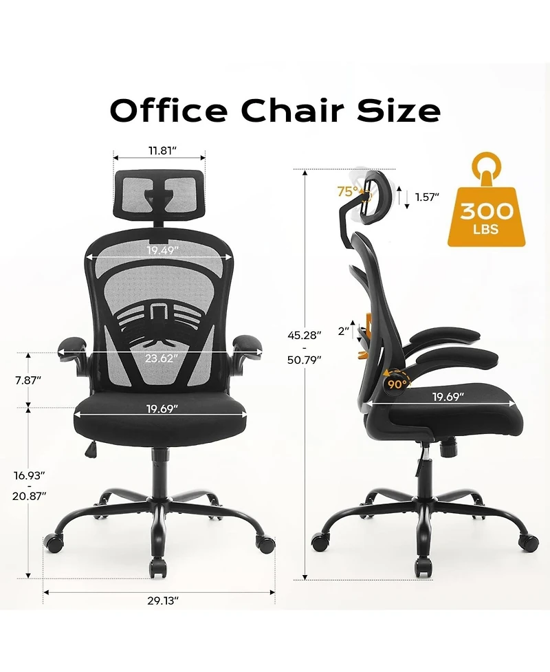 gaomon Ergonomic Office Chair,Computer Desk Chair Comfy with Flip-Up Armrests,High Back Mesh Desk Chair with Wheels,Comfortable Armchair for Home