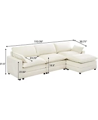 gaomon Chenille 113-Inch Modular Combo Sofa, Modern 3-Seater L-Shaped Sofa with Ottoman, 2 Cushions, Side Pockets
