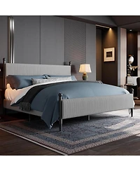 gaomon King Size Velvet Corduroy Fabric Bed Frame, Plywood and Iron Construction, Cone-Shaped Iron Foot, Soft Bag Design