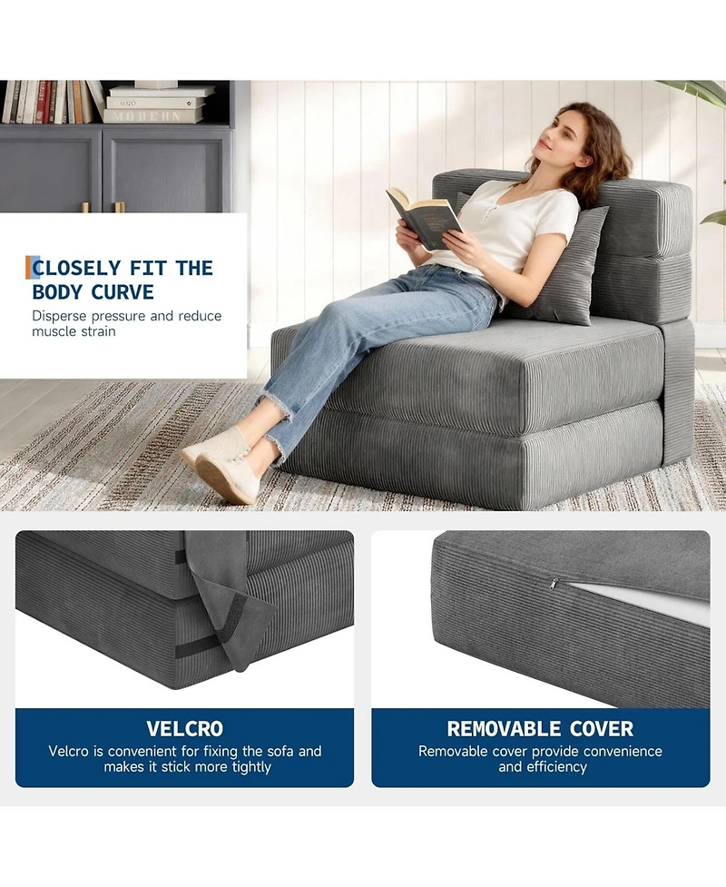 gaomon 4-in-1 Folding Sofa Bed Chair Bed, Convertible Sleeper with Pillow, Single