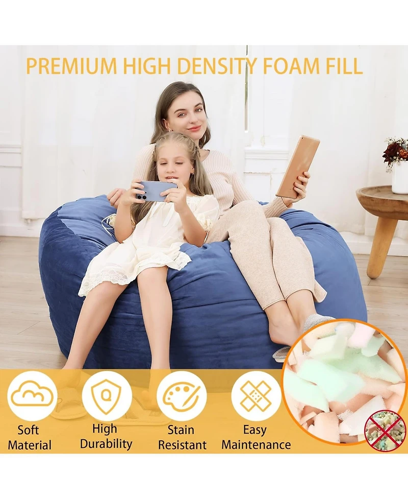 gaomon 48 Inch Giant Bean Bag Chair, Memory Foam, Plush Velvet, Machine Washable Cover, for Adults/Kids