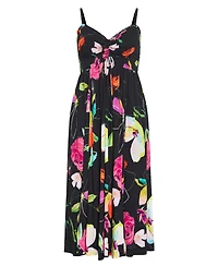 City Chic Women's Plus Malina Sketch Print Shirred Maxi Dress