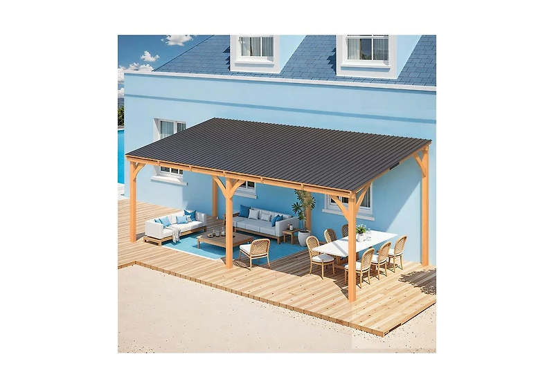 Aecojoy Outdoor Wooden Gazebo, Patio Lean to Hardtop Pergolas and Gazebos