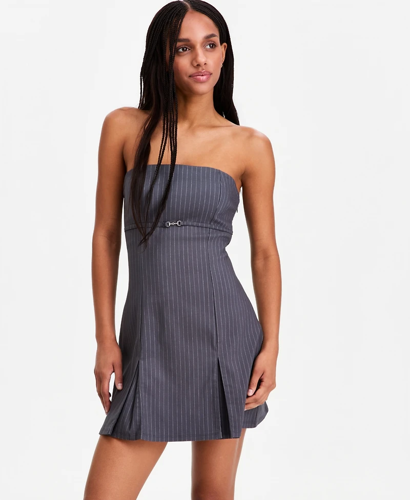 Madden Girl Juniors' Pinstripe Strapless Mini Dress