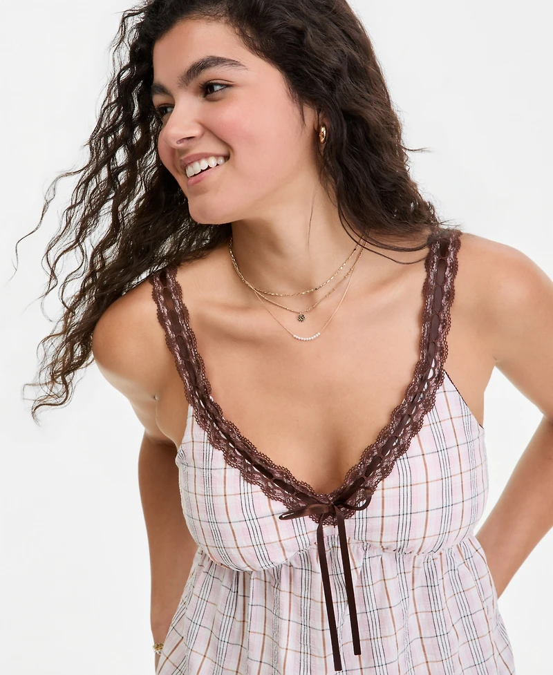 Madden Girl Juniors' Lace-Trim Babydoll Top